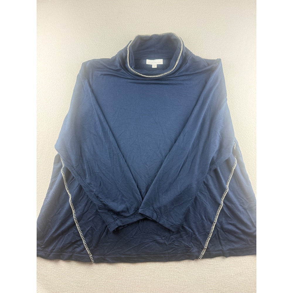 Pure Jill Tranquility Fleece Funnel Neck Navy Blue Whipstitch Top 2X Womens